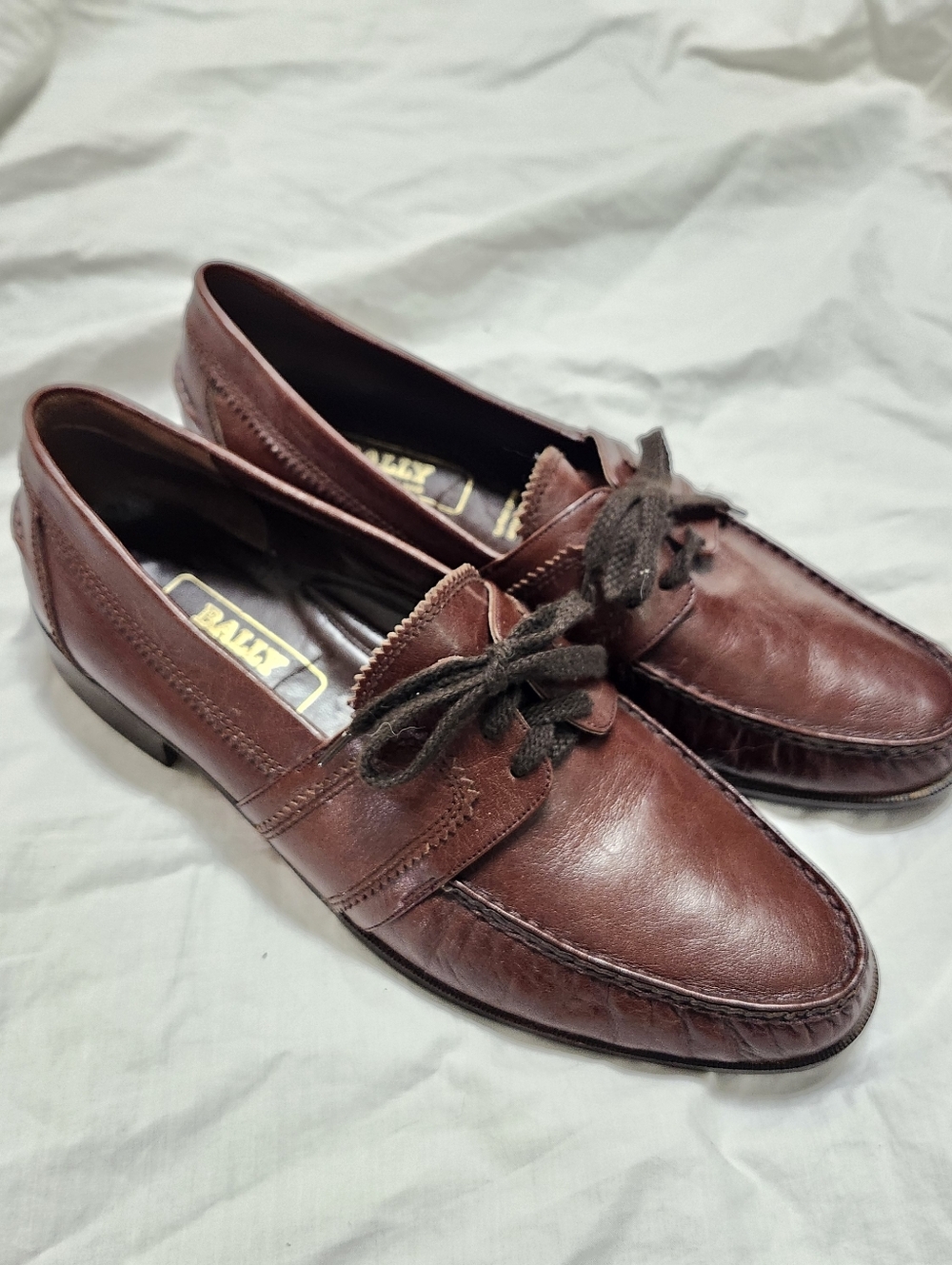 Bally Brown Leather Lace-Up Slip-On Loafers, Made in England, Men's Size US 8.5